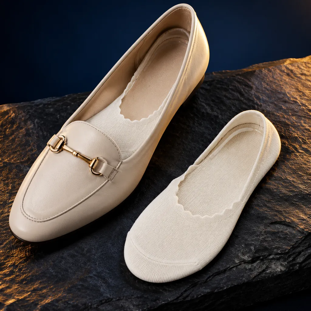 Women's no-show ankle socks inside a loafer with silicone heel grip